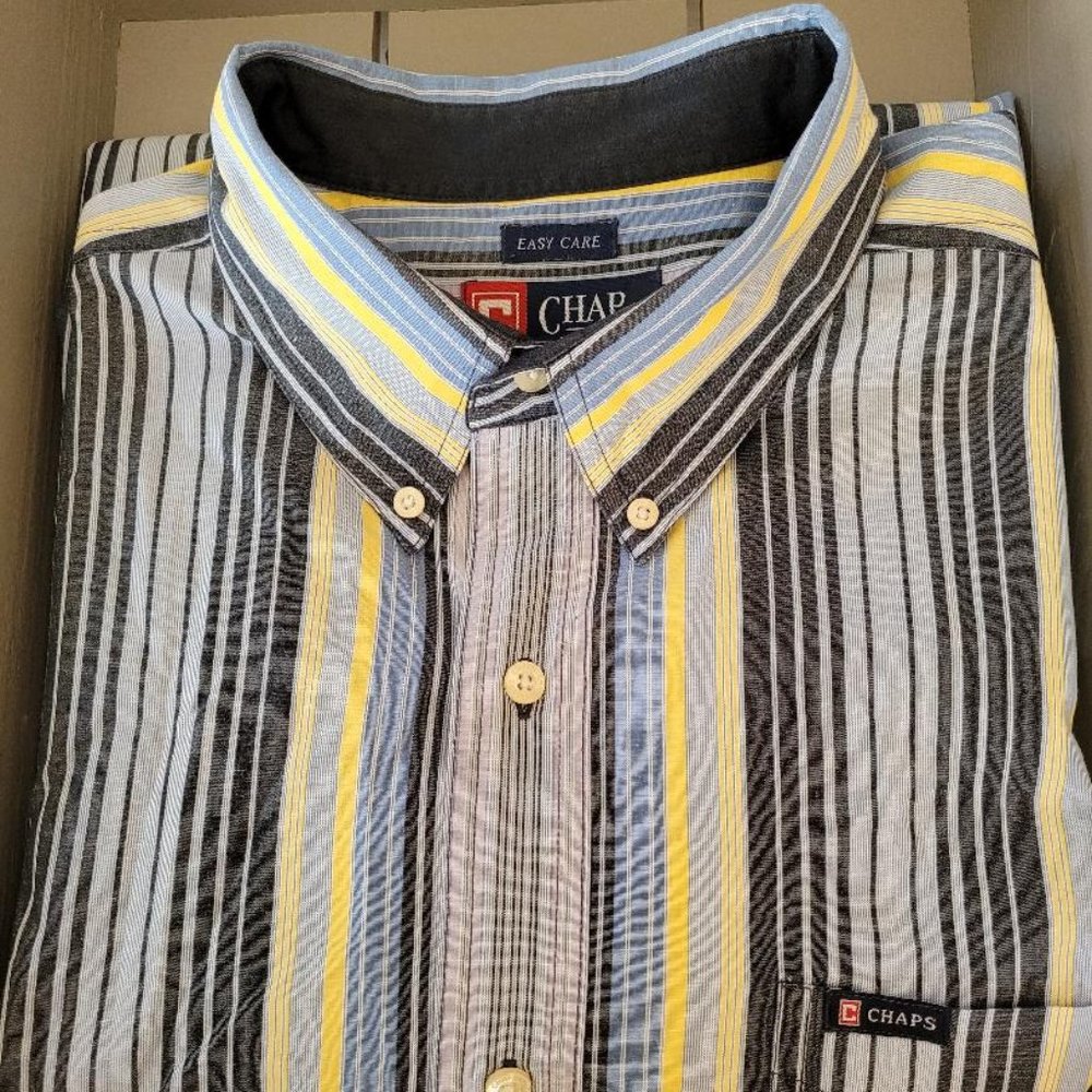 CHAPS Men's Blue Gray Stripe Button Down Shirt XL